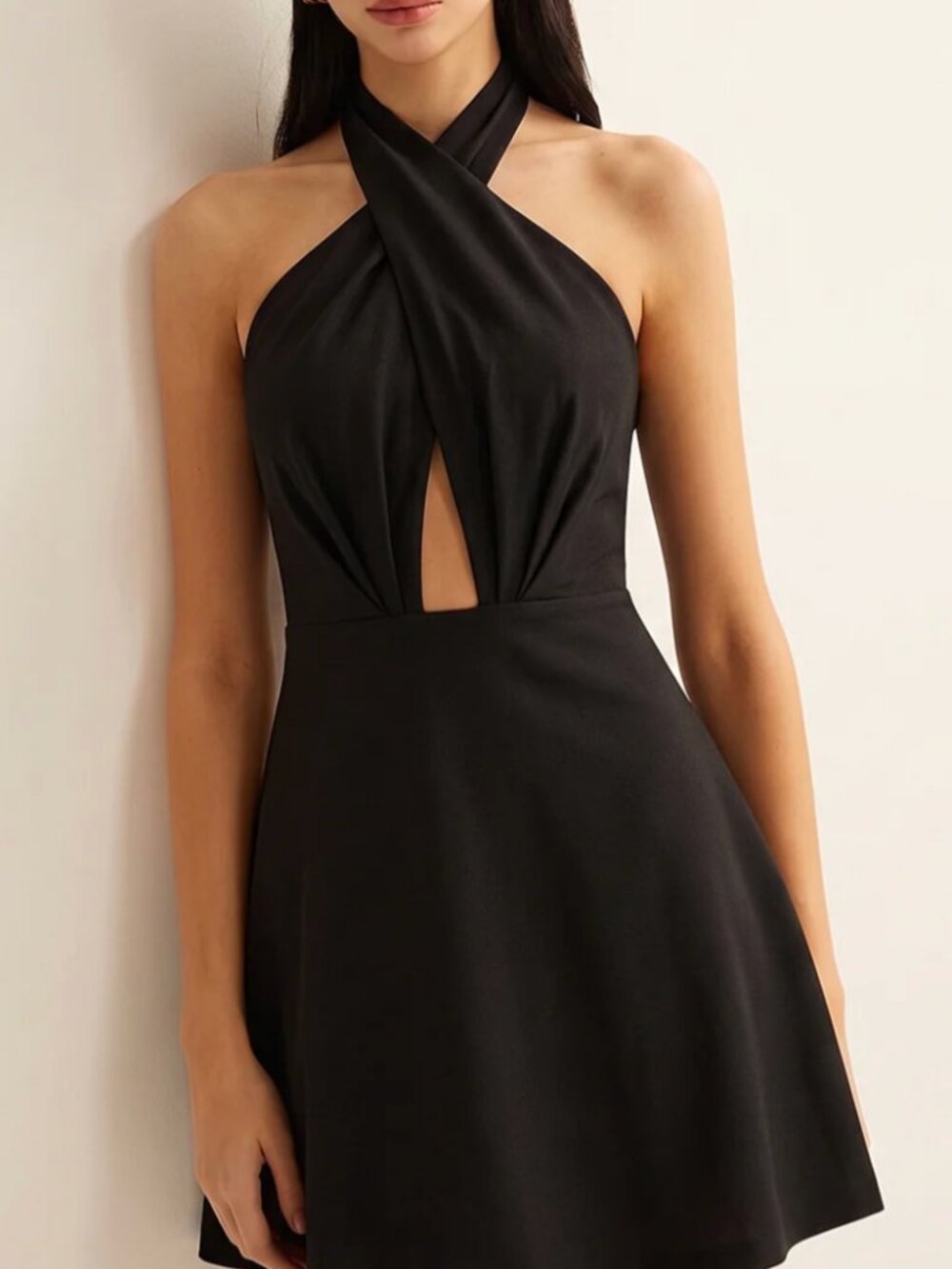 Commense Cross Halter Cotton Linen Mini Dress S